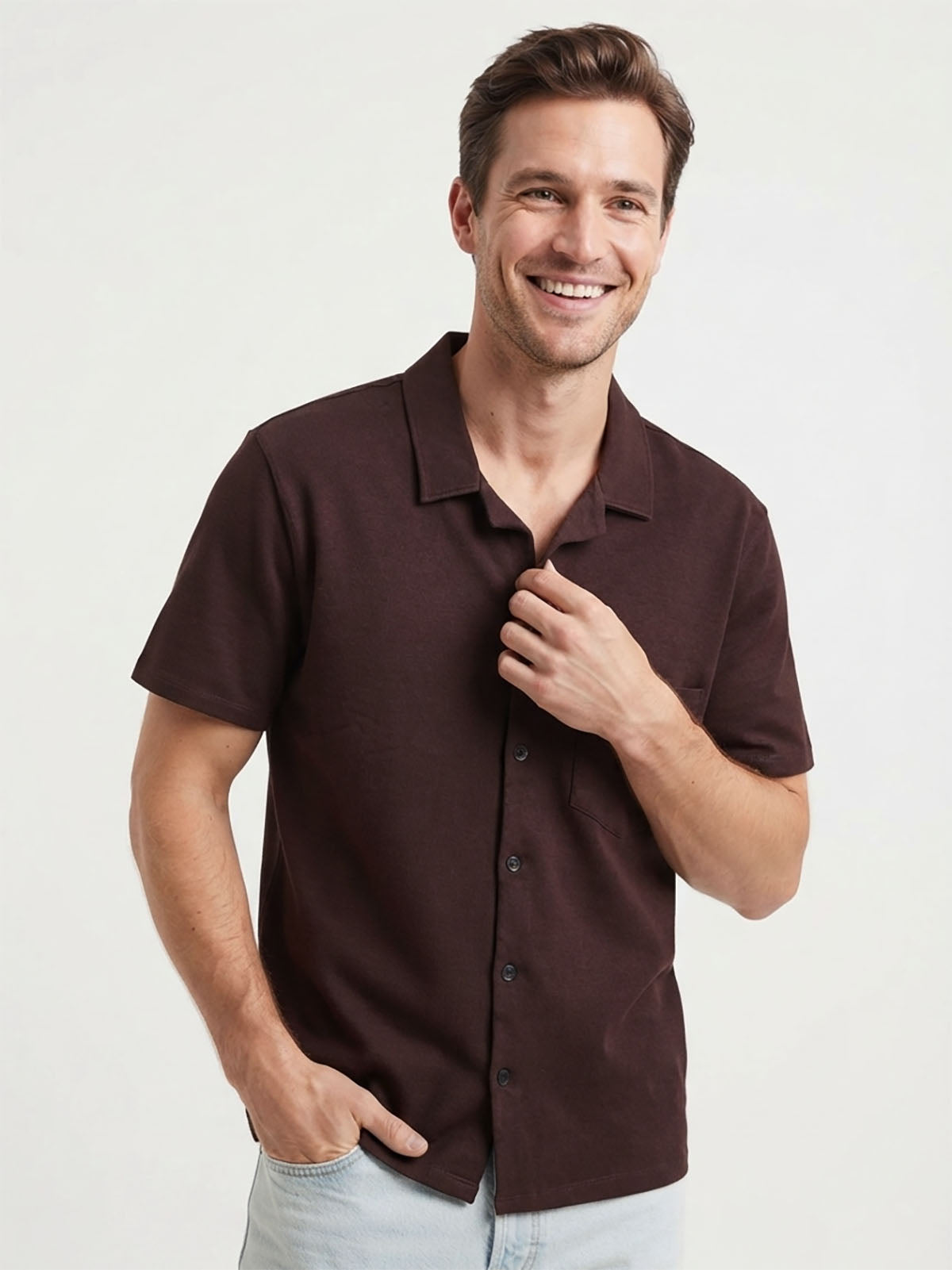 Mens Knit Brown Shirt