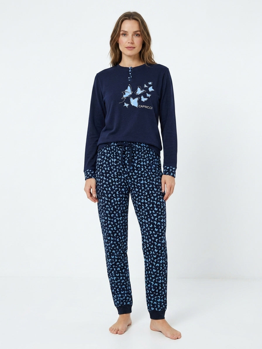 Ladies Printed Interlock Winter Pyjama Set Box Pack
