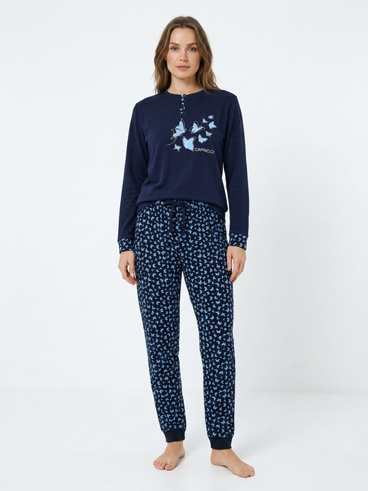 Ladies Printed Interlock Winter Pyjama Set Box Pack