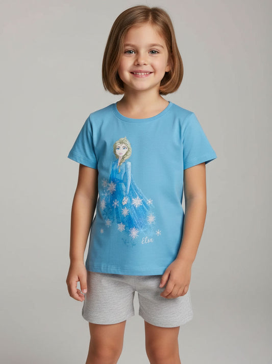 Girls Printed Shorty Set Elsa Blue