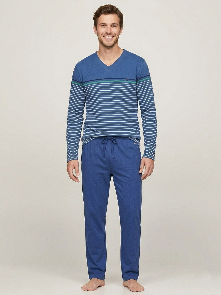 Mens Green V Neck Pyjama Set