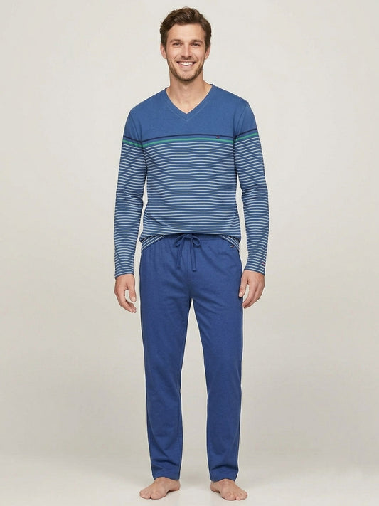 Mens Green V Neck Pyjama Set