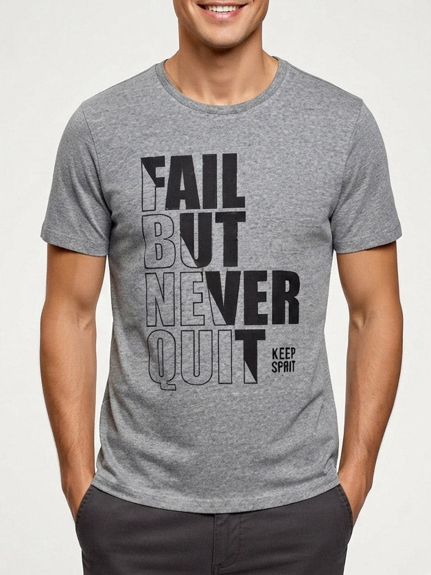 Mens Printed T Shirt Grey Melange
