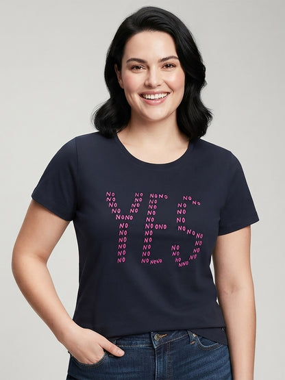 Ladies Printed Navy T Shirt