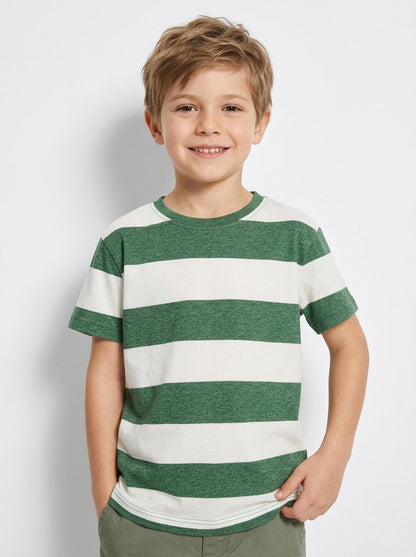Boys Rugby Green Striped T-Shirt