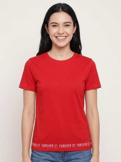 Ladies Crew Neck Red and Beige T Shirts