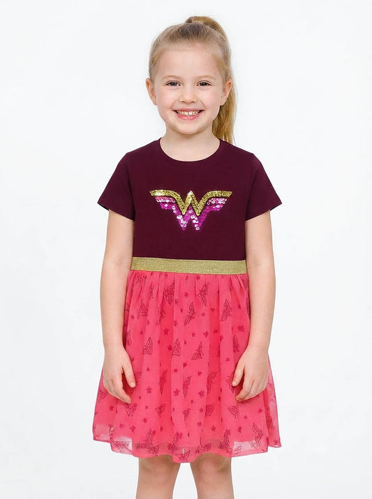 Girls Flippy Sequin Dress Mesh Trim