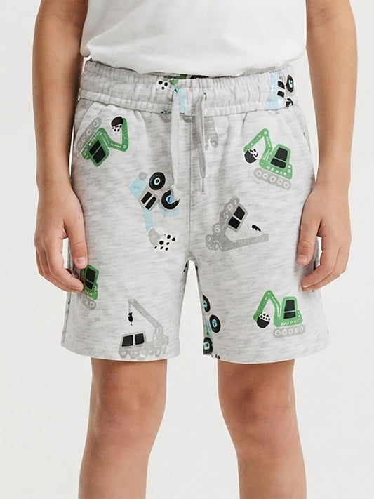 Boys French Terry Knit Shorts Grey Melange AOP