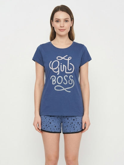 Ladies Blue Shorty Pyjama Set