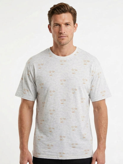 Mens Printed T Shirt Ecru AOP