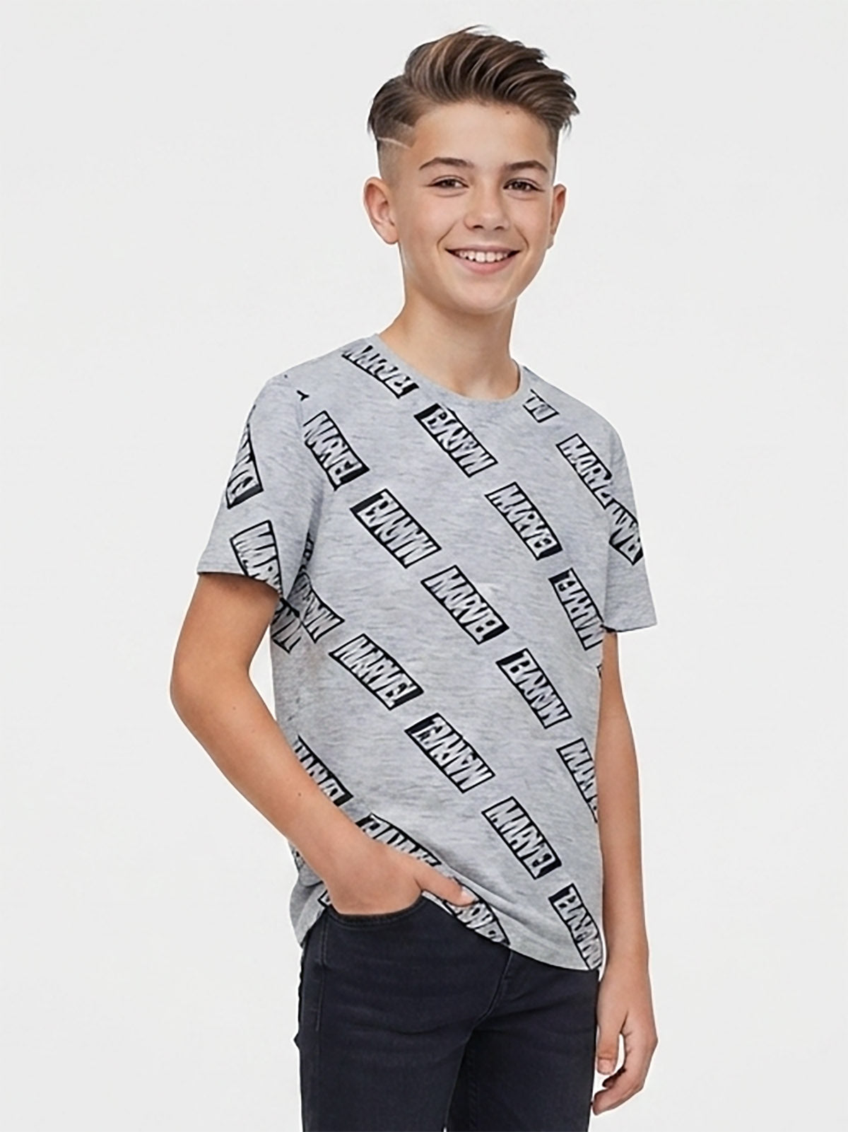 Boys Printed Grey T-Shirt