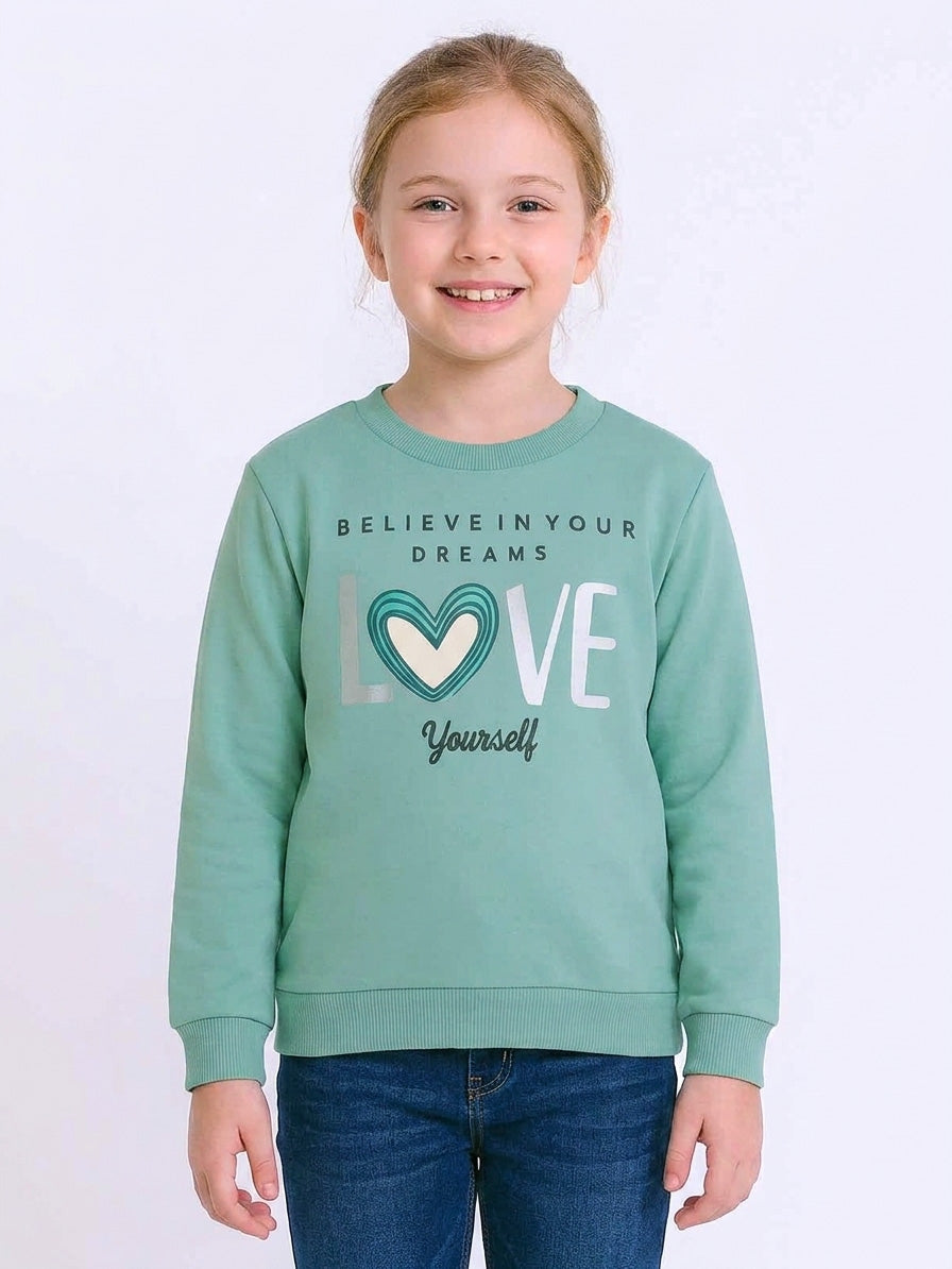 Girls Fleece Pullover Green Sweatshirt