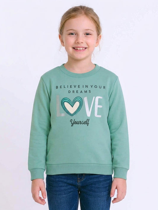 Girls Fleece Pullover Green Sweatshirt