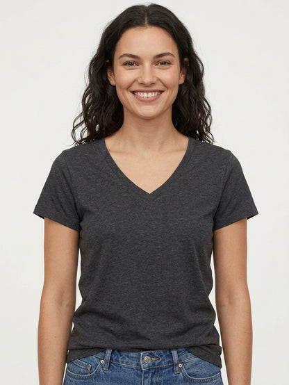 Ladies V Neck Charcoal T Shirt