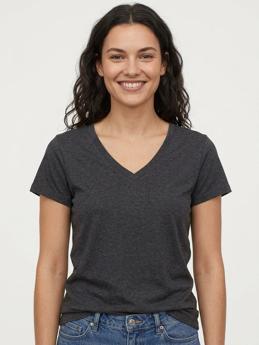 Ladies V Neck Charcoal T Shirt