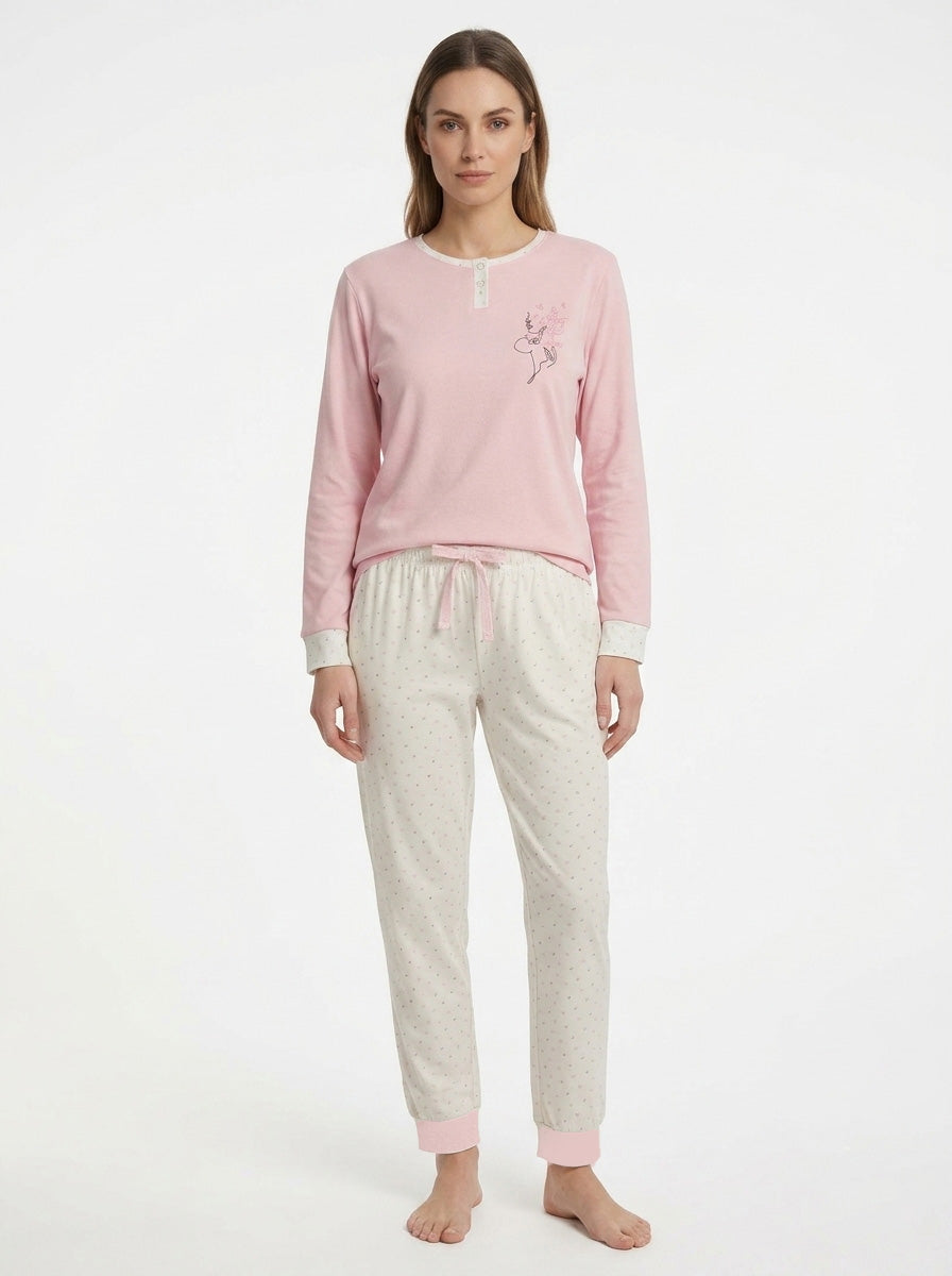 Ladies Printed Interlock Winter Pyjama Set Box Pack