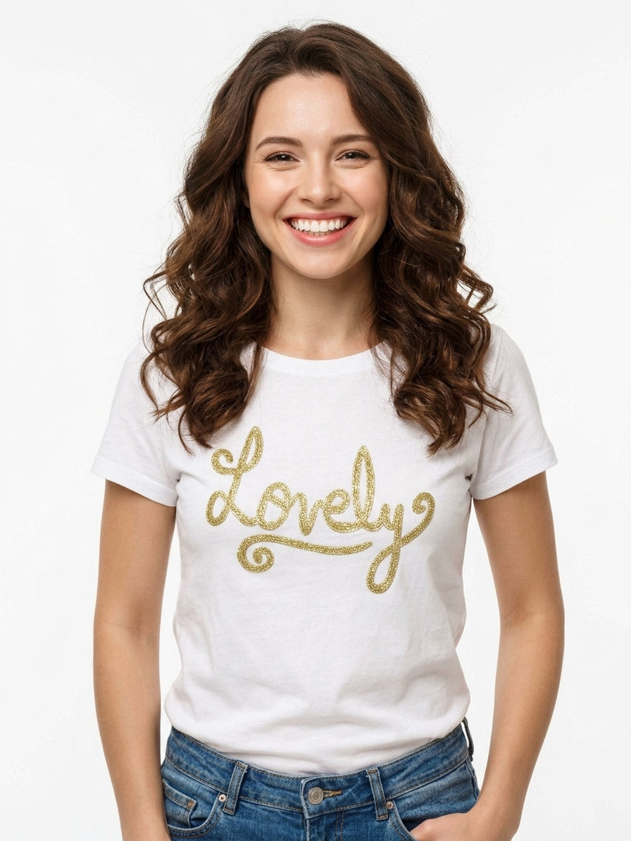 Ladies Applique White T-Shirt