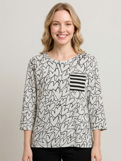 Ladies 3/4th Sleeve White AOP Top