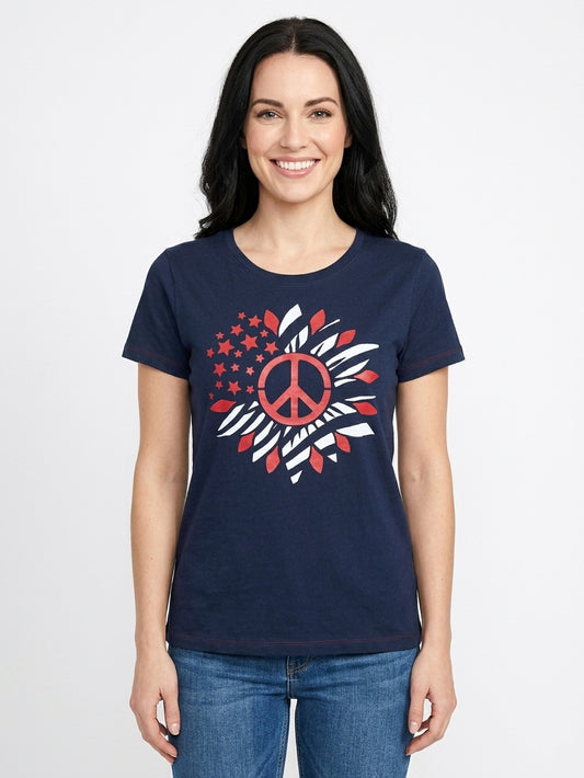 Ladies Navy Applique T Shirt