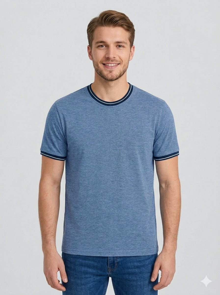 Mens Navy Grindled  T-Shirt