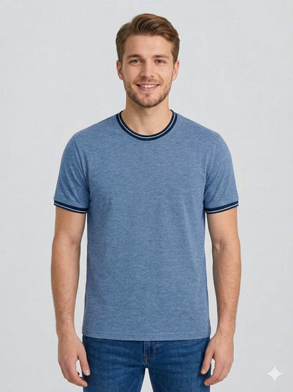 Mens Navy Grindled  T-Shirt