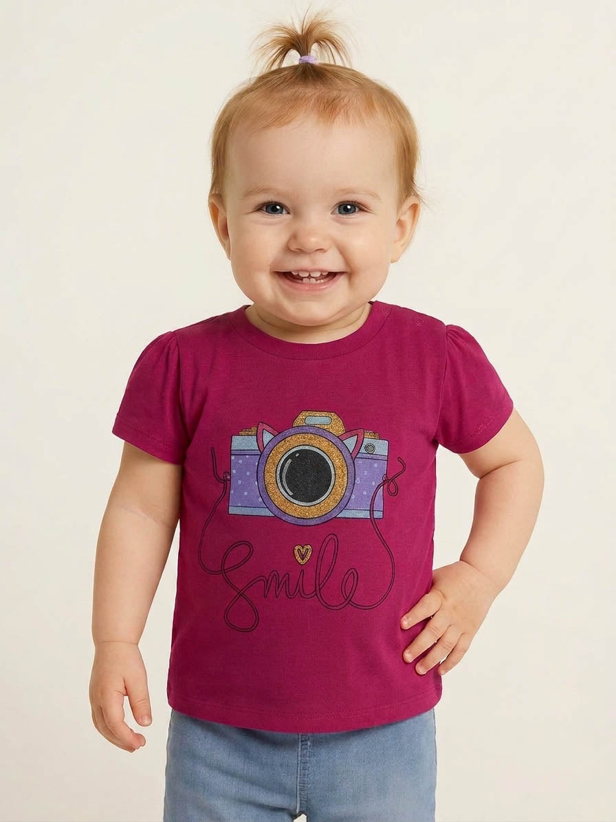 Baby Girls Printed Fuschia T-Shirt