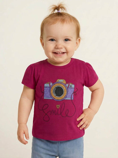 Baby Girls Printed Fuschia T-Shirt