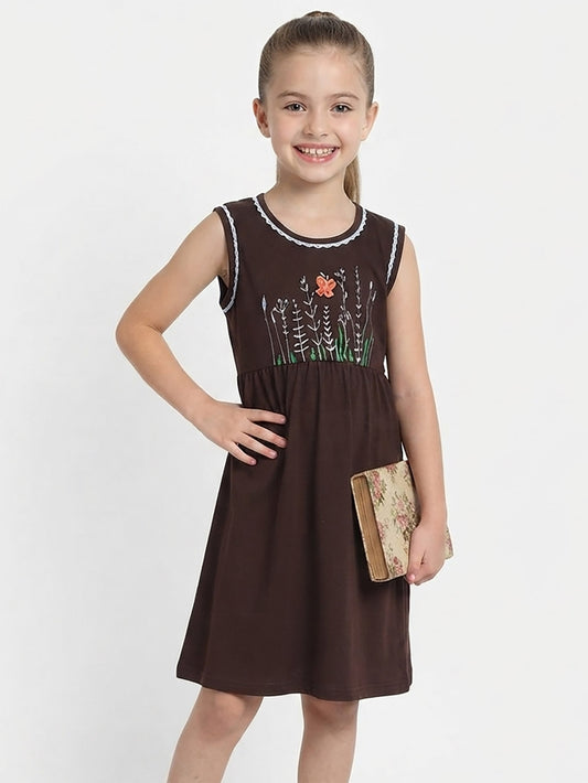 Girls Brown Applique Dress