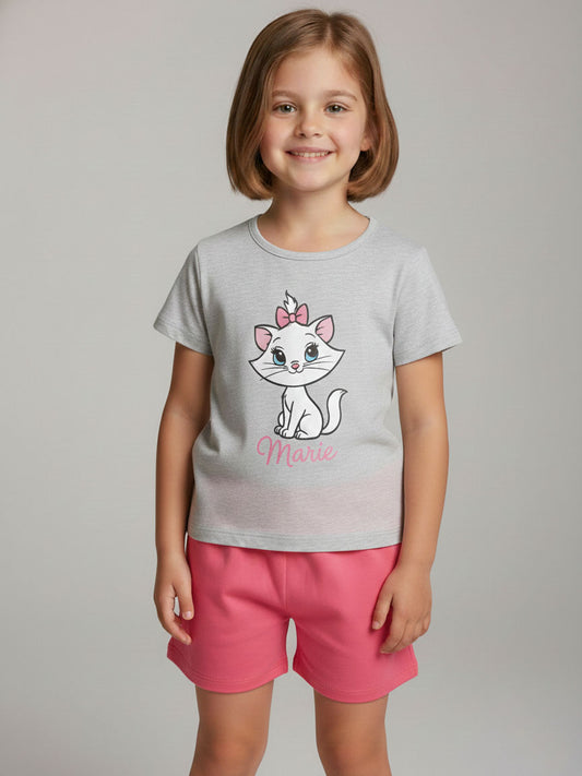 Girls Printed Shorty Set Grey-Pink