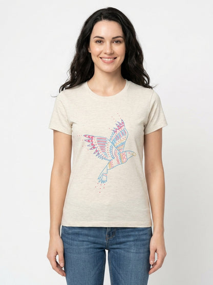 Ladies Ecru Printed T Shirt