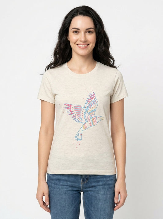 Ladies Ecru Printed T Shirt