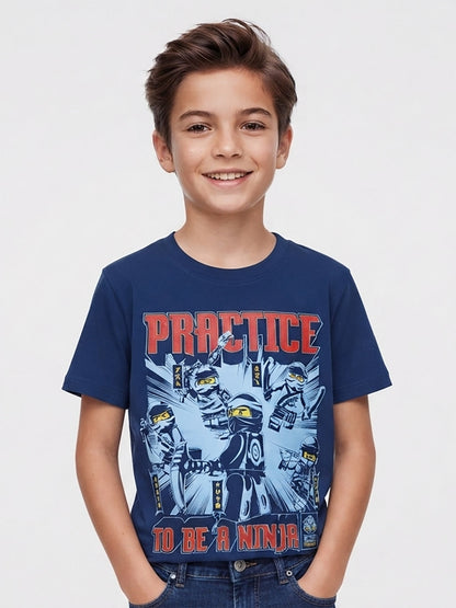 Boys Printed T Shirt Denim Blue