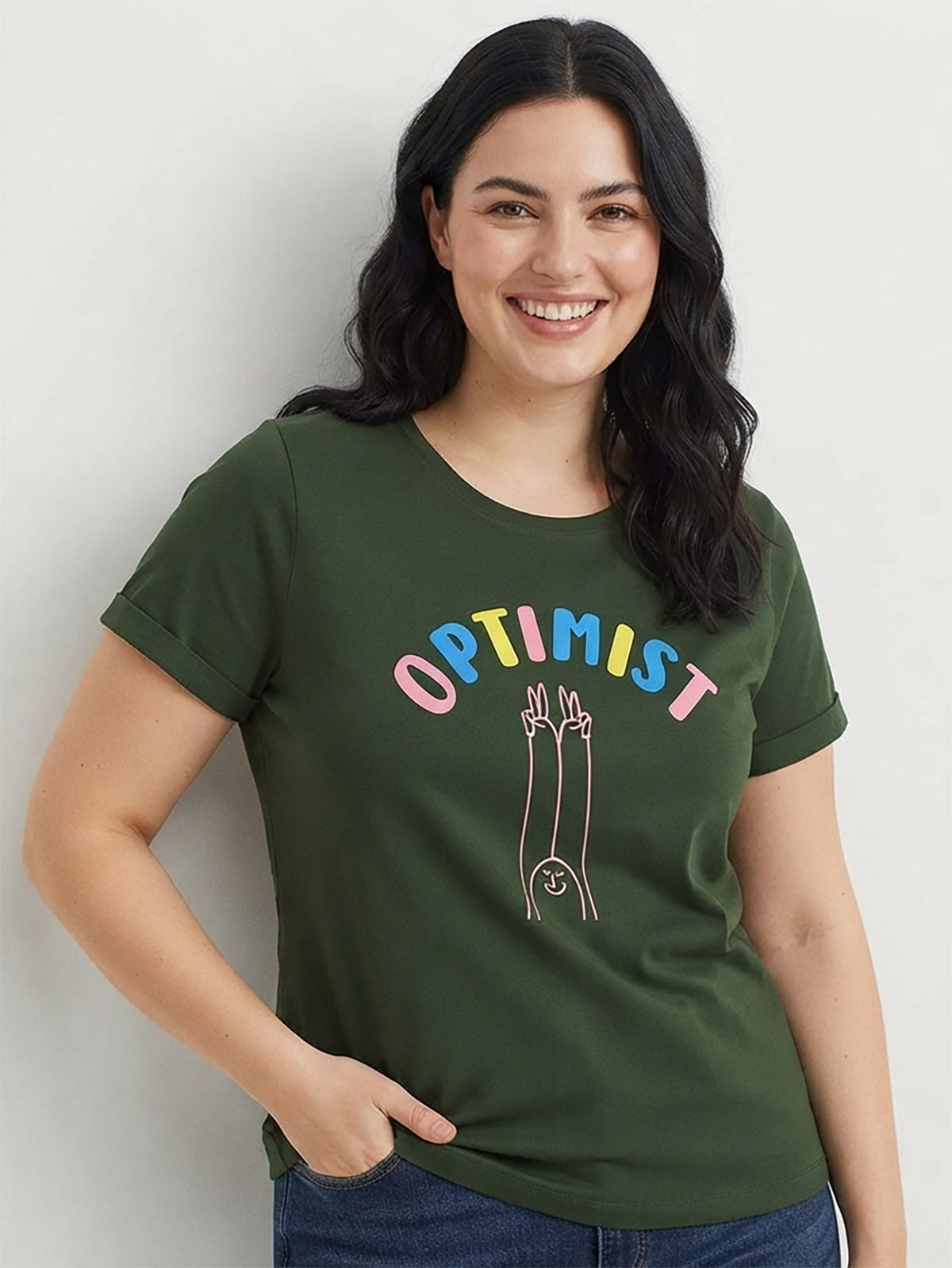 Ladies Printed Olive T Shirt