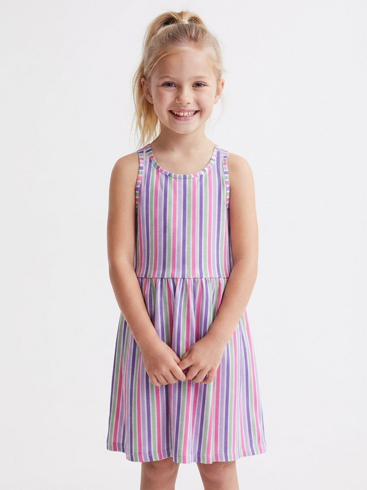 Girls Multi Printed Stripes Dress