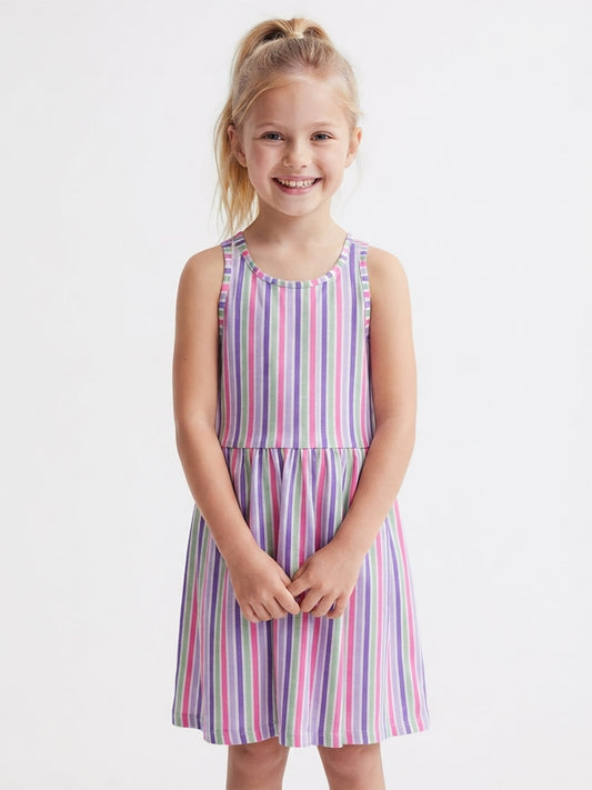 Girls Multi Printed Stripes Dress