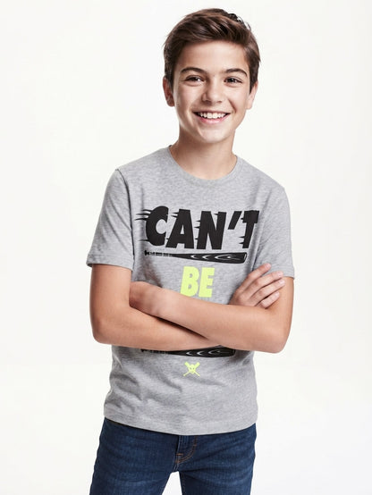 Boys Grey Melange Printed T-Shirt