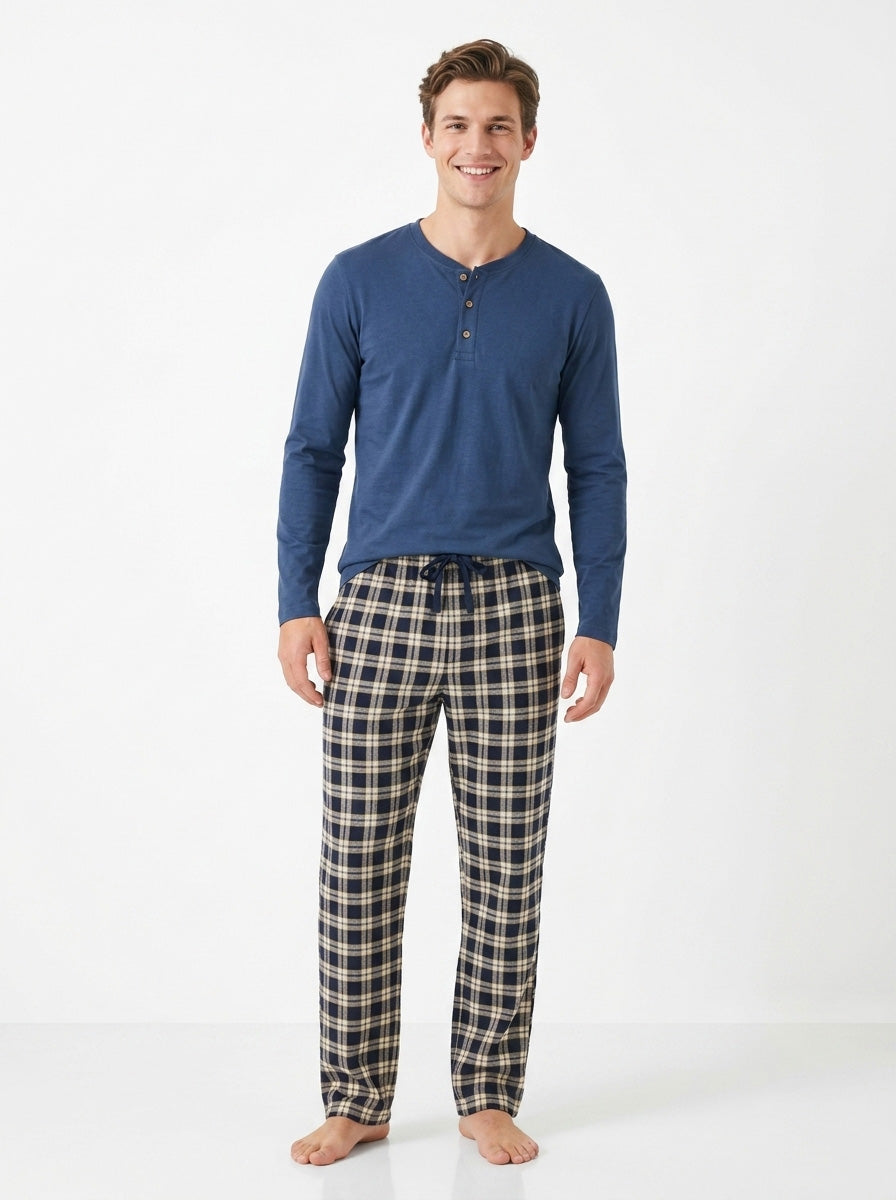 Mens Winter Pyjama Set Navy-Maroon
