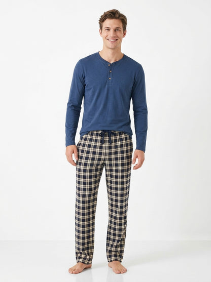 Mens Winter Pyjama Set Navy-Maroon