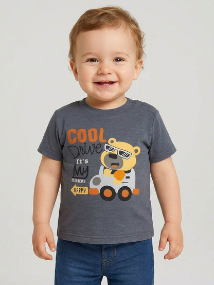 Baby Boys Printed Dark Grey T-Shirt