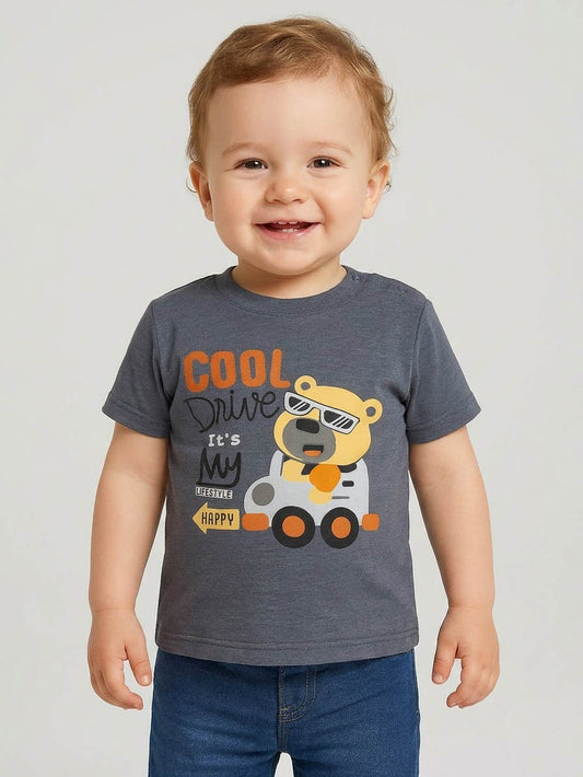 Baby Boys Printed Dark Grey T-Shirt