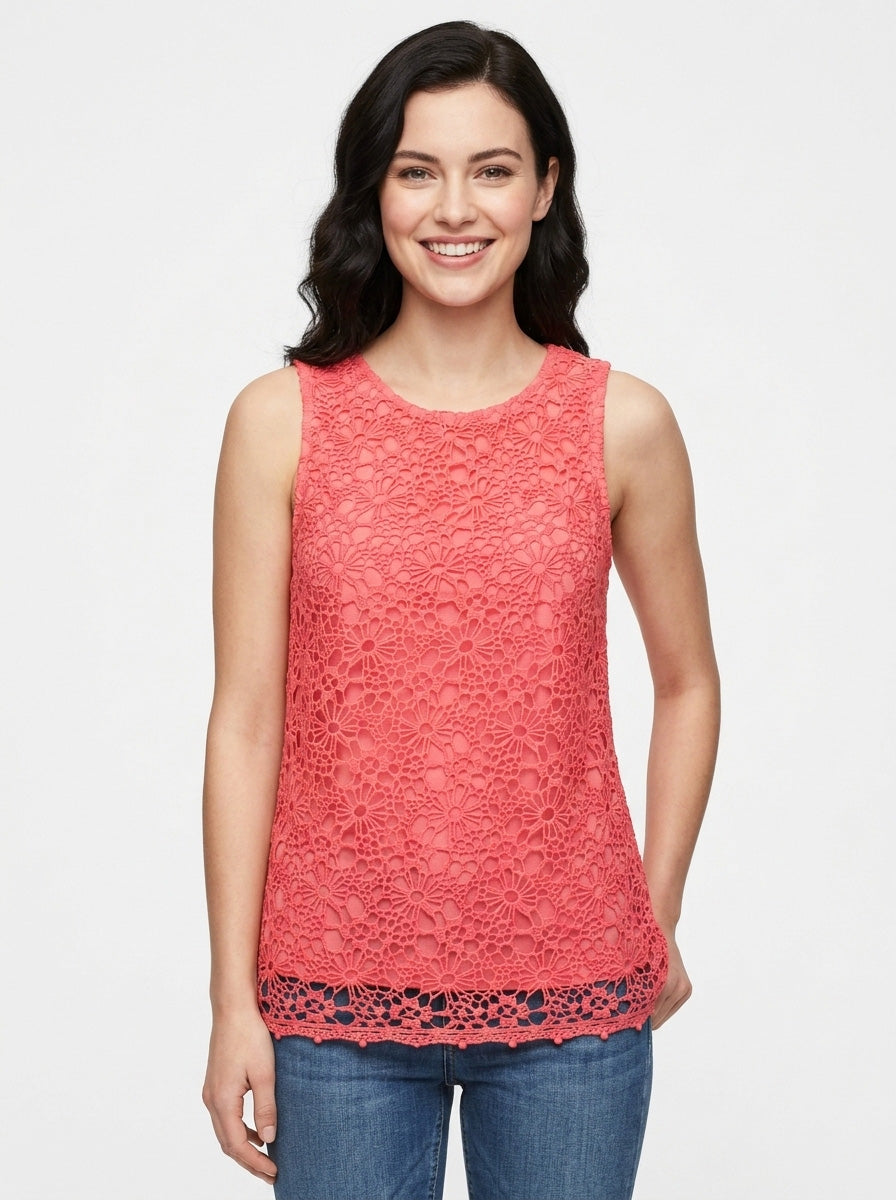 Ladies Sleeveless Crochet Top Coral