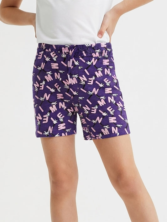 Girls French Terry Shorts Purple AOP