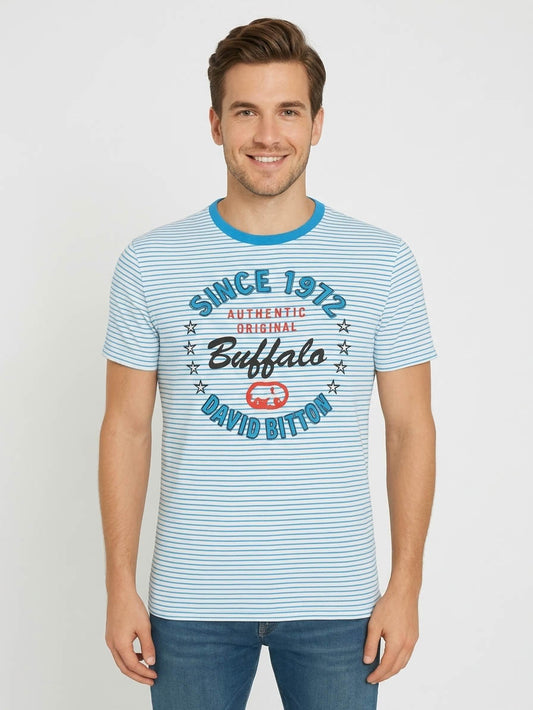Mens Printed T Shirt Blue Striped