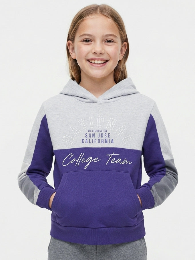 Girls Hooded Pullover Sweatshirt Grey