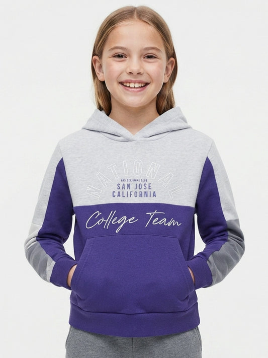 Girls Hooded Pullover Sweatshirt Grey
