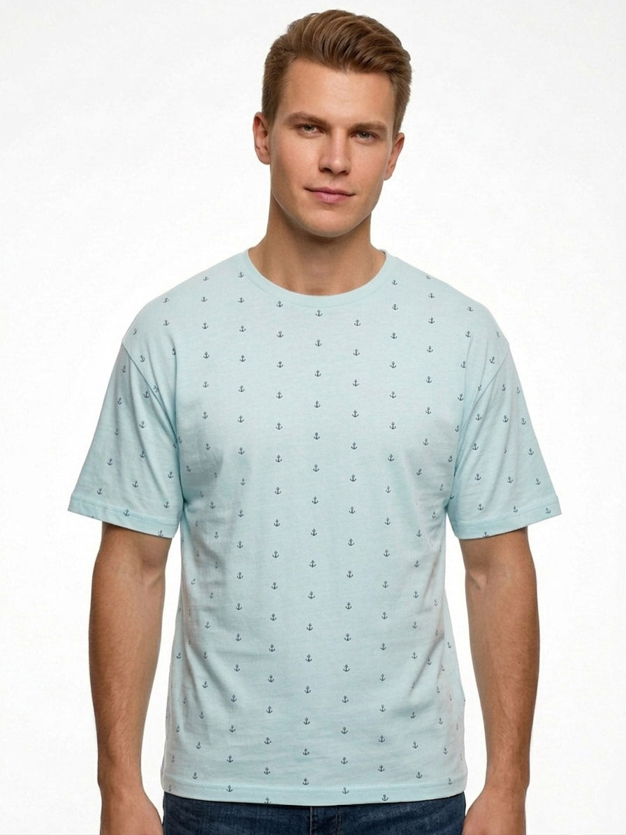 Mens Printed T Shirt Blue AOP