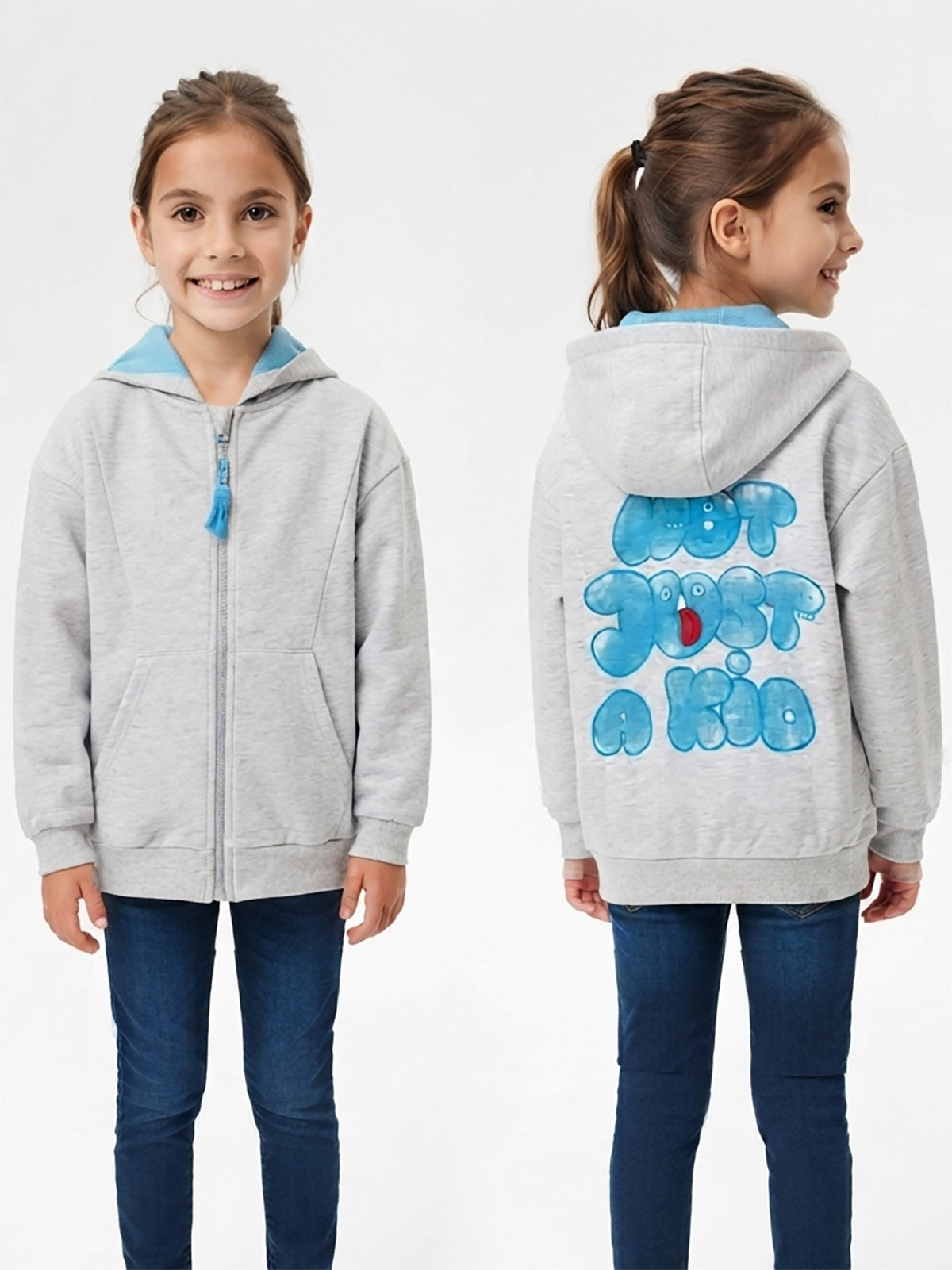 Girls Grey Full Zipper Sweatshirt