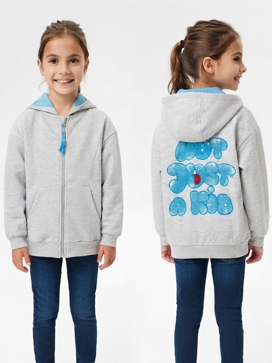 Girls Grey Full Zipper Sweatshirt