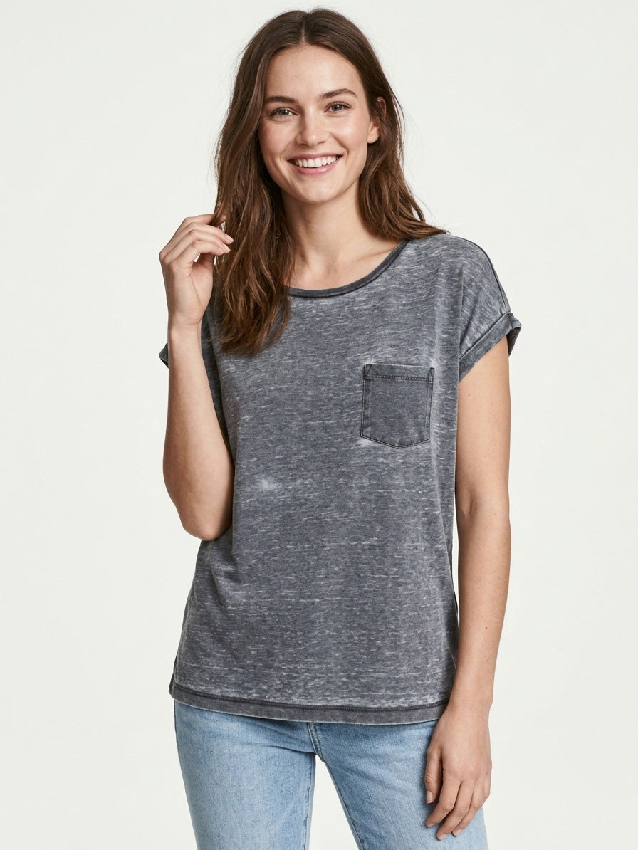 Ladies Magyar Sleeve Top Charcoal
