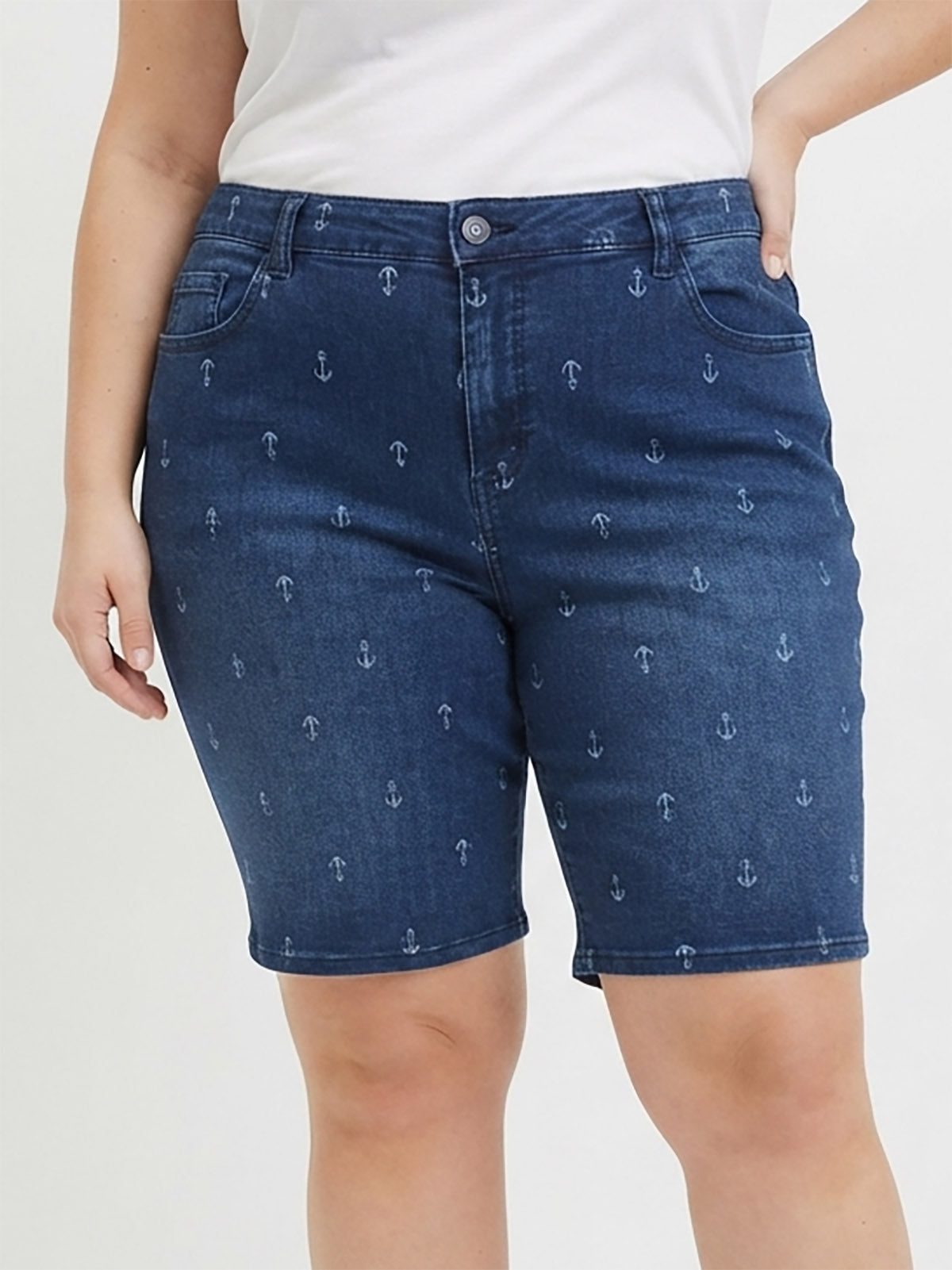 Ladies Oversize Printed Denim Shorts